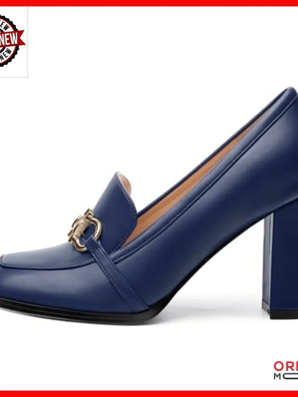 Square Toe Loafers with Metal Buckle, Chunky Heel for Office Wedding Party